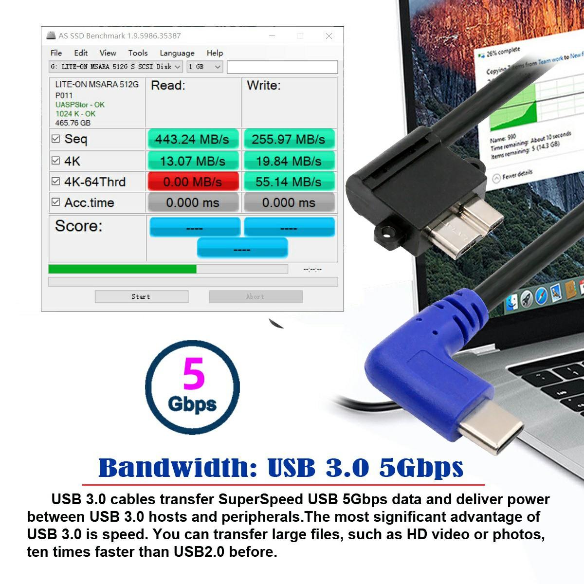 

UC-166 30cm USB-C Male to Micro-B USB3.0 Male 90-Degree Right Angled Cable for Industrial Camera As Shown A