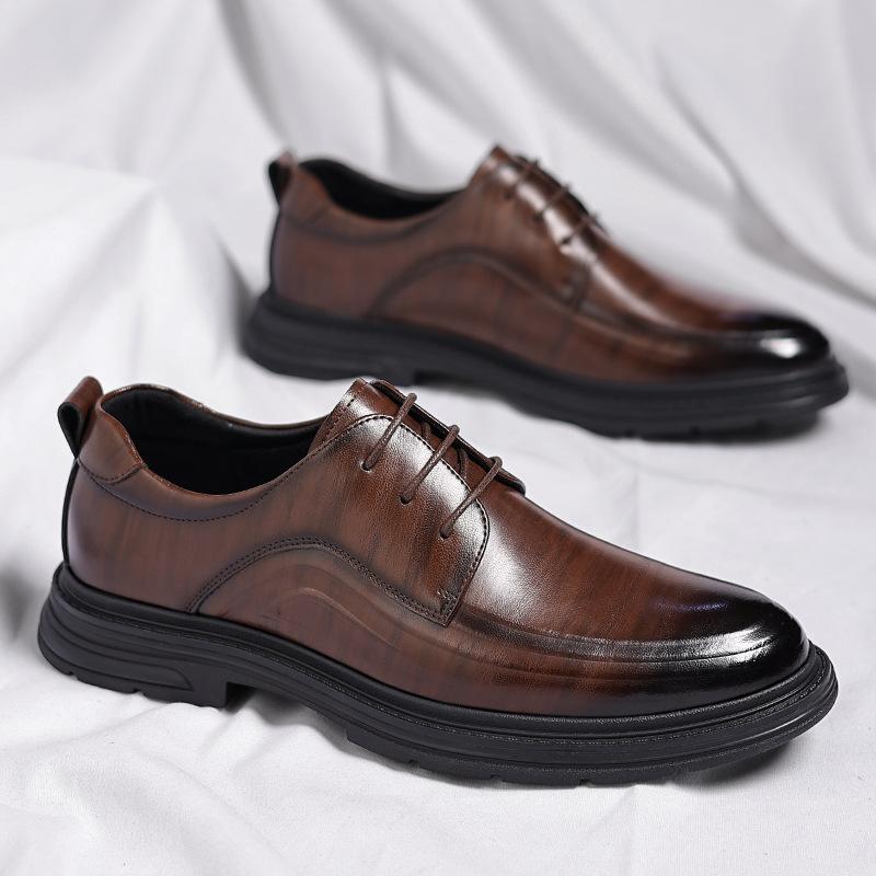 Leather Shoes Men's Low-top Trendy Casual Dress Shoes Men's British Style Groom Wedding Shoes 2025