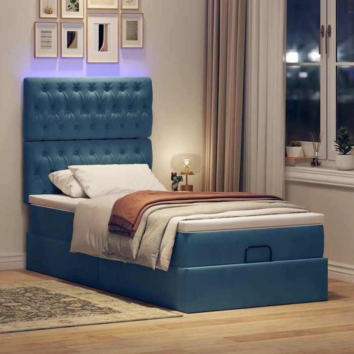 VidaXL Ottoman Bed Frame with Mattress Dark Blue 80x200 Cm Velvet, Bed Frame, Upholstered Bed Frame, Bed Frame 3314358
