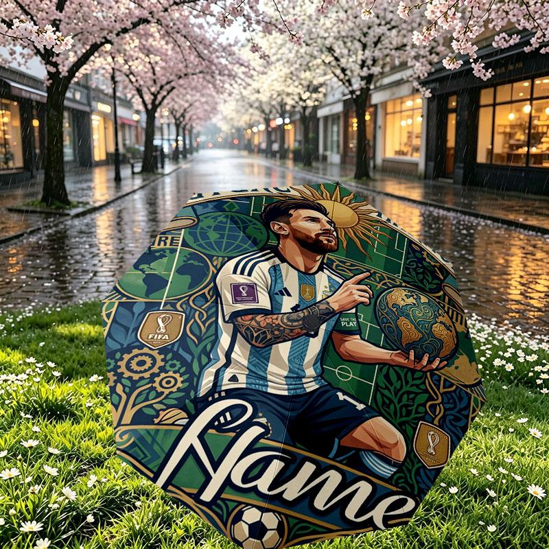 Custom Name Personalized Lionel Messi Print Umbrella, Auto Open Close, 8‑Rib Sturdy Frame, Commute Camping Hiking Use, Birthday Gift