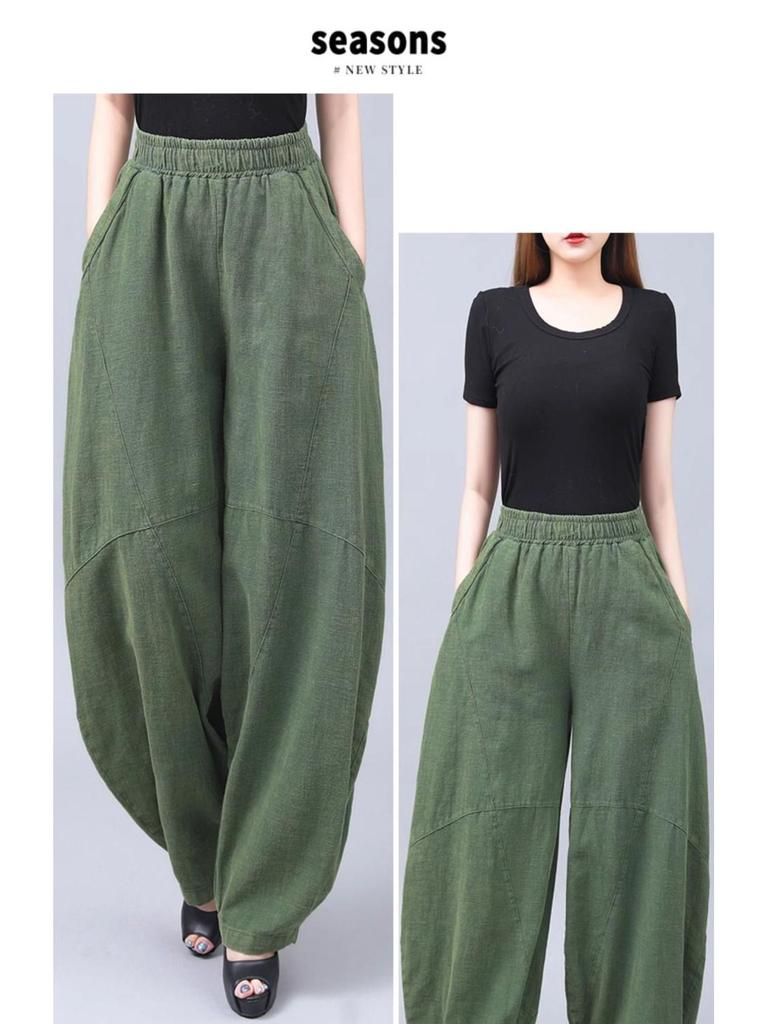 New Retro Cotton Linen Women's Plus Size Tai Chi Harem Pants - Wide Leg Lantern Trousers for Spring, Summer, and Autumn