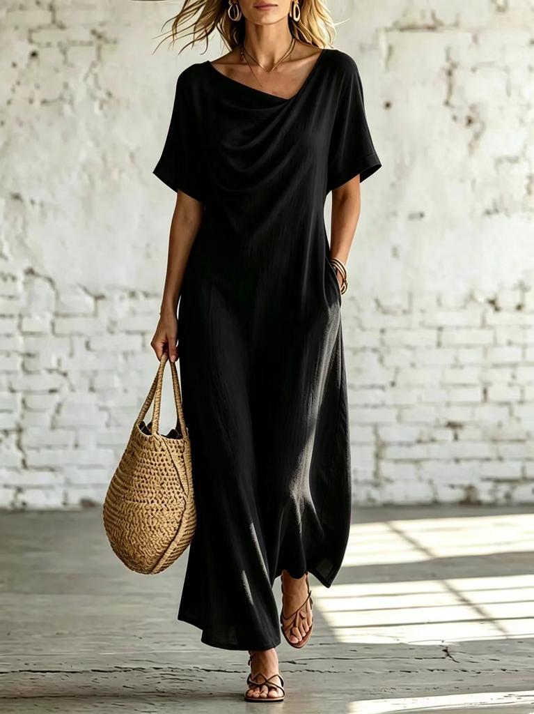 Independent Station's new short-sleeved irregular collar fashionable casual women's dress