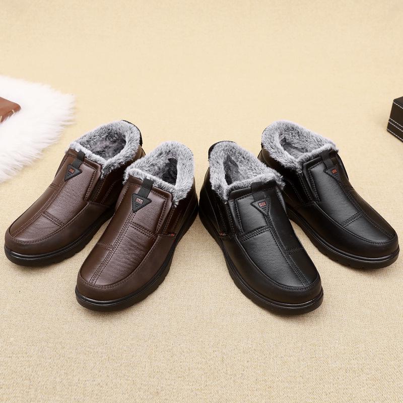 Winter Men's Warm Cotton Shoes: Velvet-Lined, Waterproof, Non-Slip Boots for Middle-Aged & Elderly