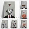 Fashion Animal Red Wine Pictures Funny Spotted Dog Bulldog Poster Dogs Bar Wall Art Canvas Painting Living Room Decor Cuadros