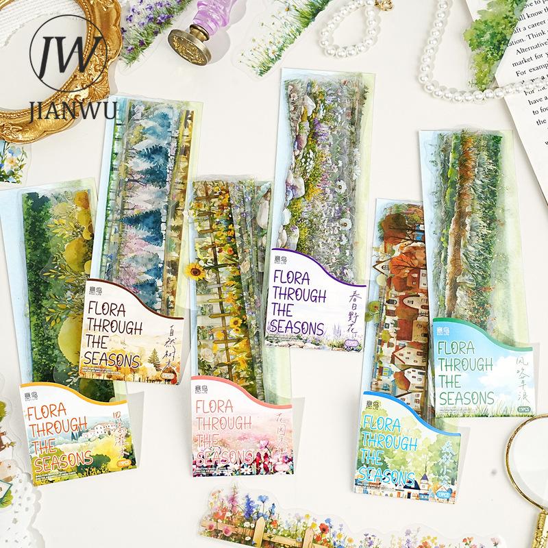 JIANWU Four Season Plant Series Vintage Tree Flower House Landscape Material Collage PET Sticker Creative DIY Journal Stationery