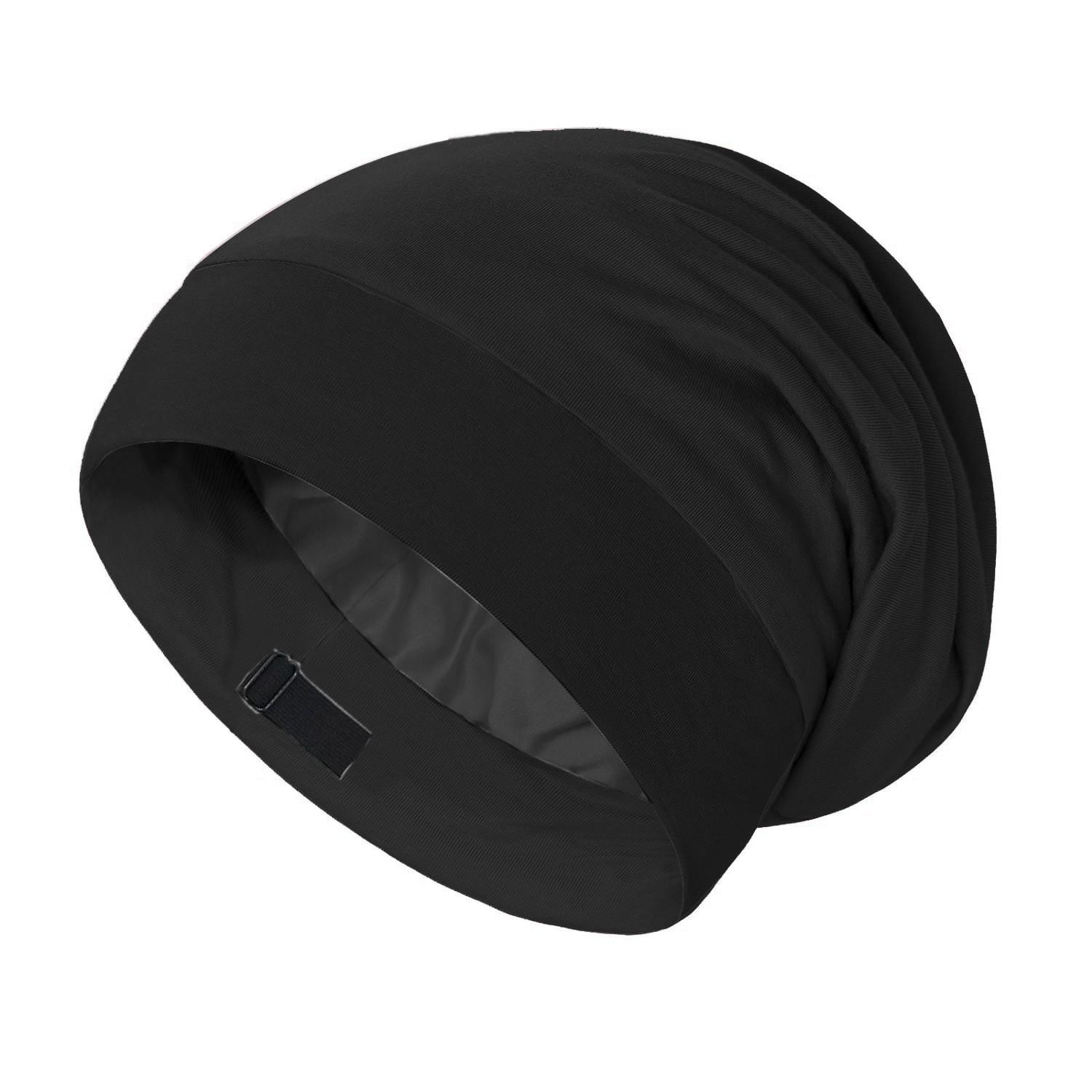 Soft Satin Night Hair Cap Adjustable Design With Scrunchie Comfortable Sleeping Hair Care Hat чёрный