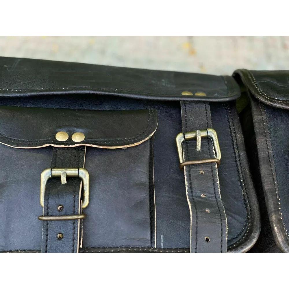 Saddle Bags Three Black Leather Motorcycle Side Pouch Panniers 3 Bags Combo Pack