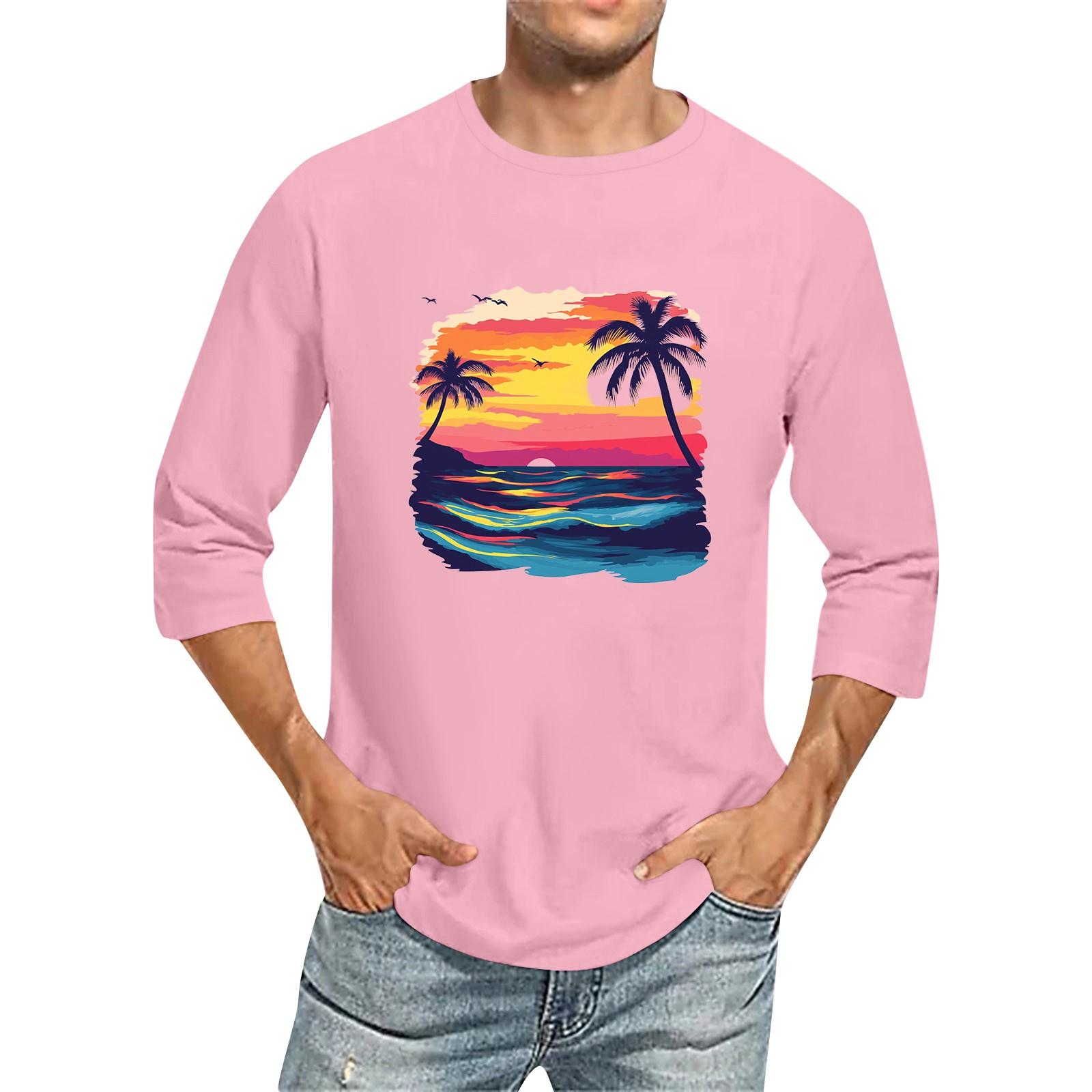 

Мужская однотонная футболка с круглым вырезом и рукавами три четверти L розовый