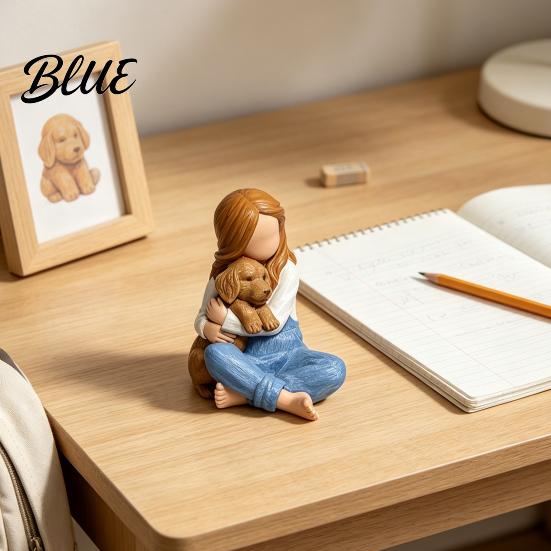 Cream Style Interior Decor Faceless Girl Hugging Puppy Figurine Miniature Resin Statue Cute Desktop Sculpture Ornament Artistic Ornaments