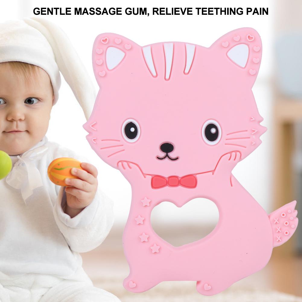 Baby Teething Toys Cartoon Animal Cat Shape Silicone Teether for Baby Kid ChildrenPink