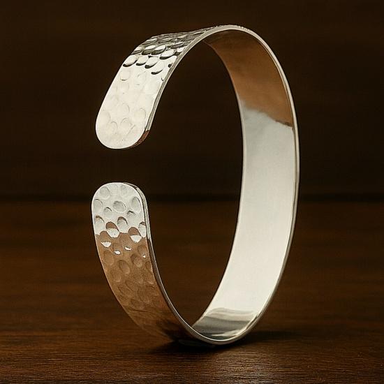 Hammered 925 Sterling Silver Bracelet, Adjustable Textured Cuff Bangle, Handmade Artisan Jewelry