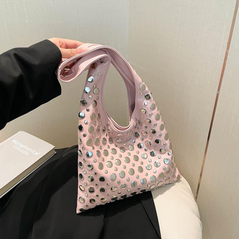 Niche Commuter Bag 2025 New Korean Version Fashion Rivet Personality Hand Bag Women's One Shoulder Armpit Bag PU