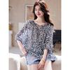Summer New Seven Quarter Sleeve Lace Up Printed Top for Women Fashionable and Versatile Loose Fitting Shirt Small Top
