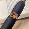 Elegant Champagne High Carbon Diamond Ring with 3-Carat Morganite and Moissanite for Women