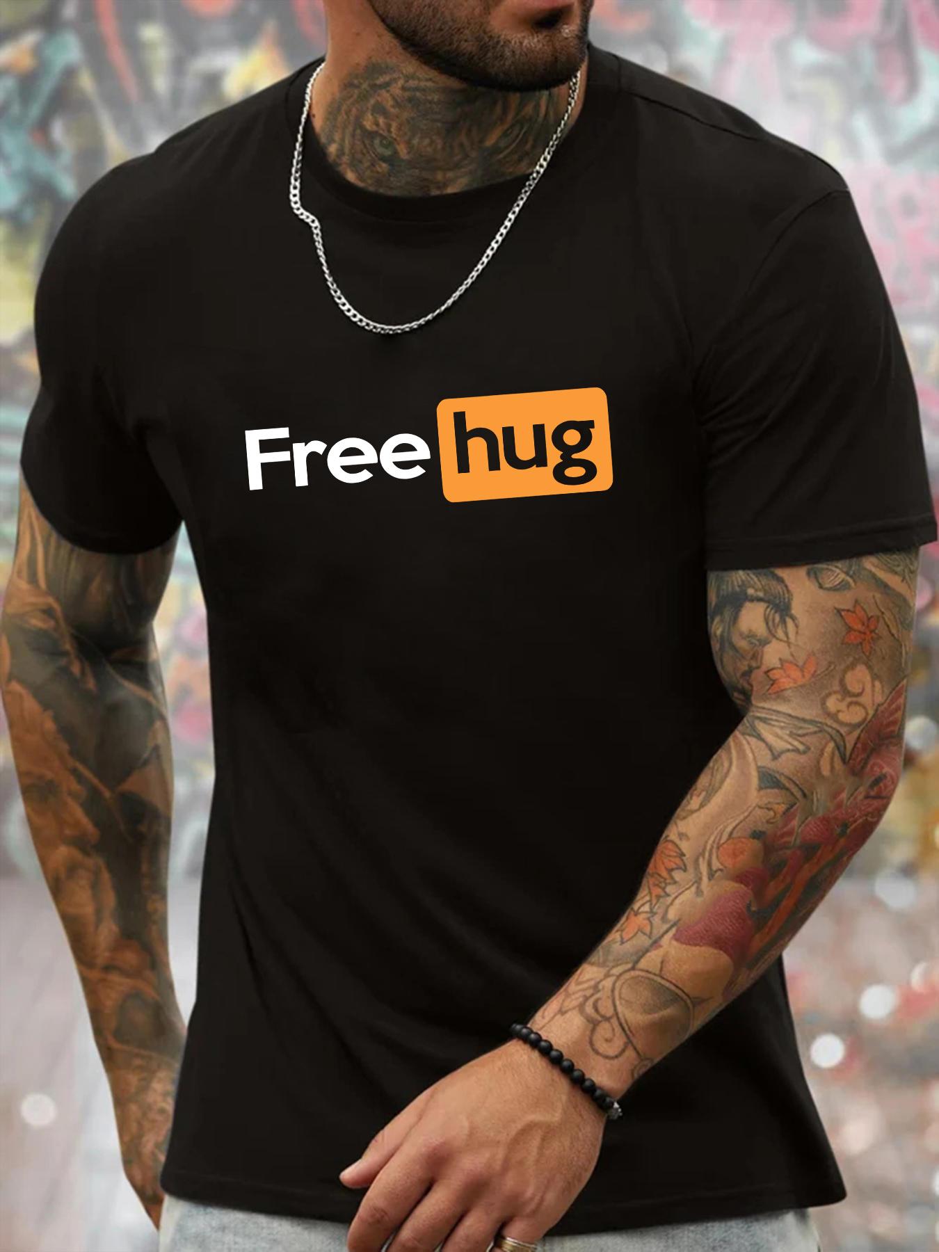 Free Hug Print T-Shirt 100% Cotton O-Neck Short Sleeve Summer Casual Mens T-shirt Streetwear - Men s Summer Cotton Graphic Tee S разноцветный