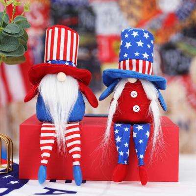 2024 Independence Day Long-Legged Faceless Doll - July 4th Plush Toy with High Hat In Sitting Pose