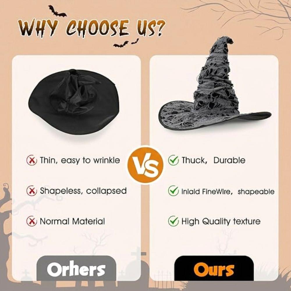 Gothic Halloween Wizard Hat Tall Pointed Cone Top Cosplay Witch Cap Cosplay Events