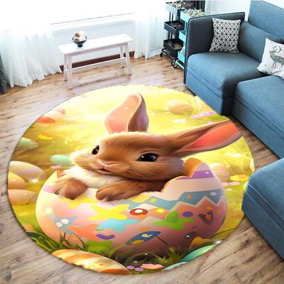 Easter Bunny Round Rug Soft Thickened Kitchen Floor Mat Waterproof Non-slip Oil-proof Floor Mat Runner Rug