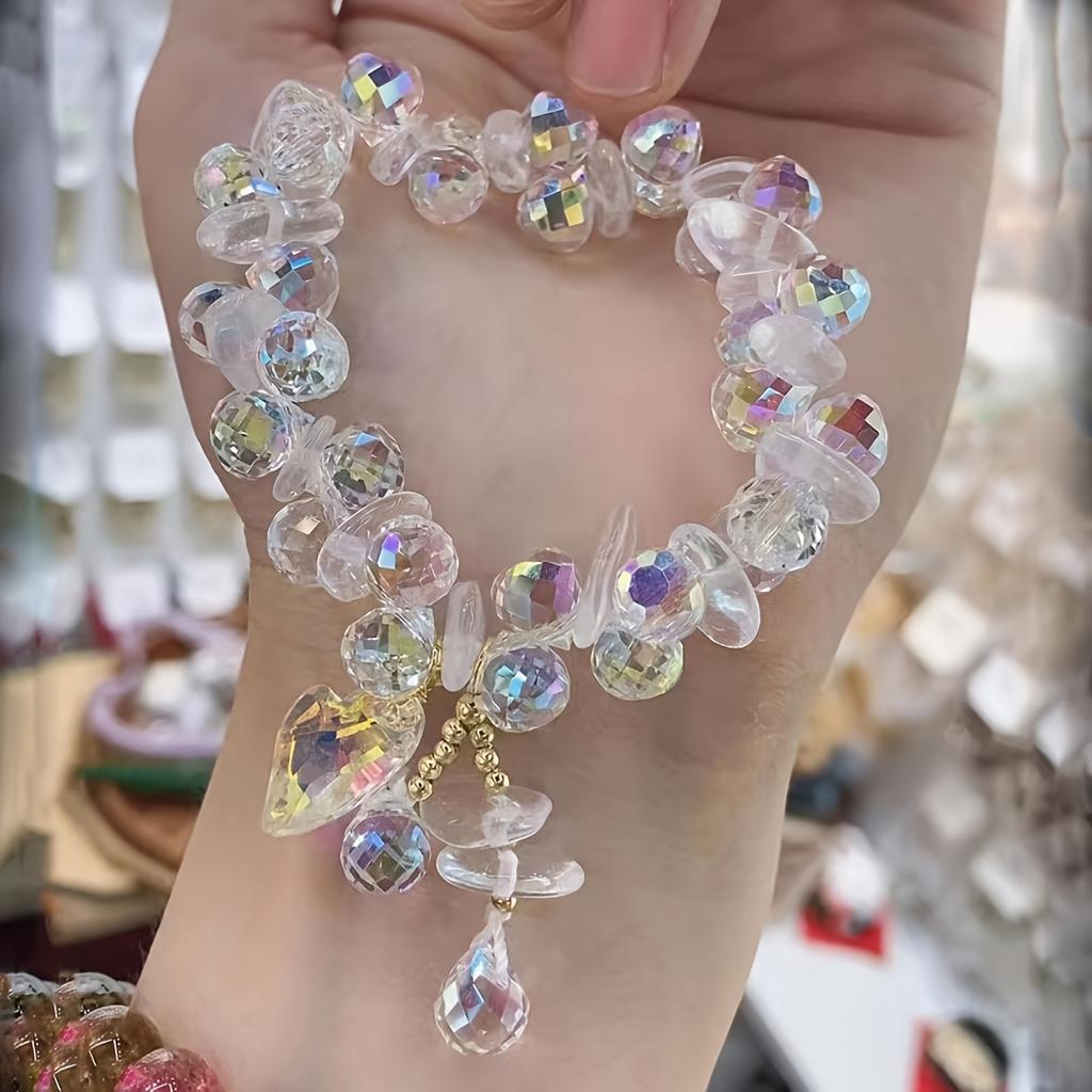 Elegant Synthetic Crystal Bracelet with Heart Pendant, Sparkling Luxury Design, Non-plated Artificial Crystal, Perfect for Daily and Party Wear.