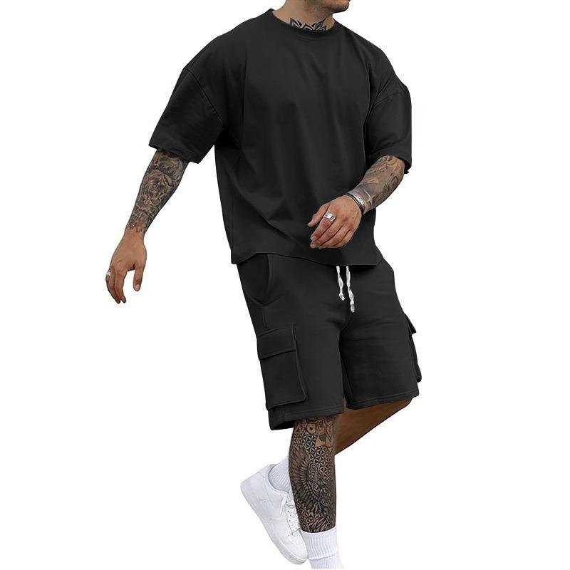 Men's Casual Summer Tracksuit with Short Sleeve Tee Utility Shorts