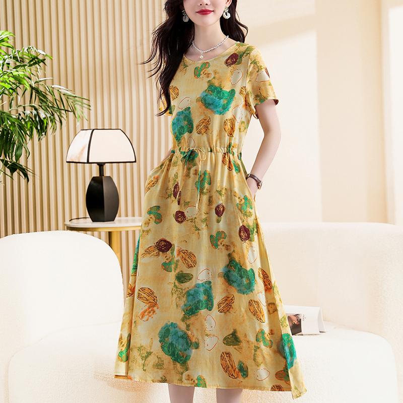 Elegante frauen Sommer Kleid Neue Beiläufige Dünne Kurzarm Lange Kleid Koreanischen Stil Schlank Vintage Kleidung