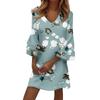 Women's Fashion Temperament Elegant Fresh Printed V-Neck 3/4 Sleeves Dress