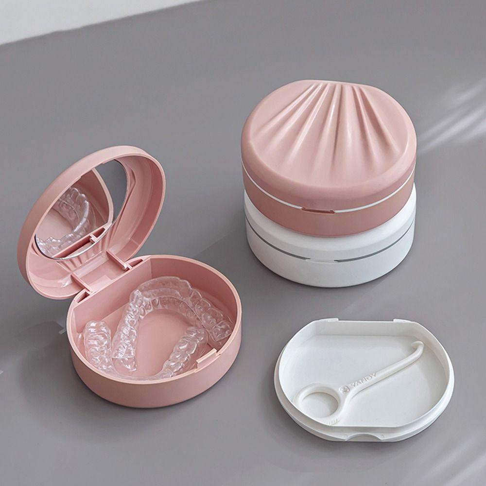 Double Layer Denture Bath Storage Box Shell Shaped False Teeth Box  Women Men