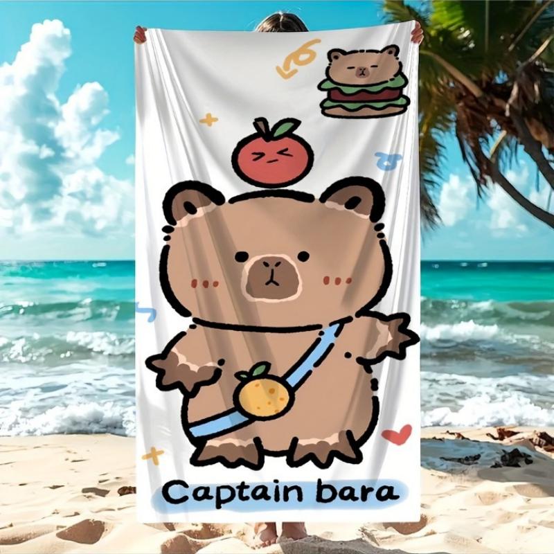 

A Cute Capybara Cartoon Printed Beach Towel, Soft And Absorbent, Lightweight, Suitable for Hand Or Machine Washing, Perfect for W40*H60(CM)