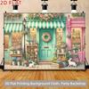 Green Pink Storefront Rabbit Flower House Kids Birthday Photography Background Cloth