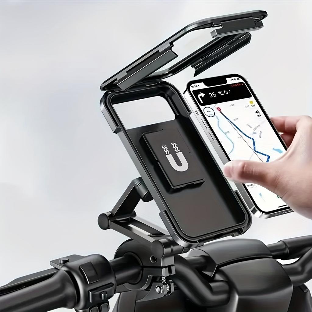 Motorcycle, Bicycle, Mobile Phone Holder, ABS Material, Magnetic Design, Retractable, Rainproof Bicycle and Electric Bike Navigation Holder