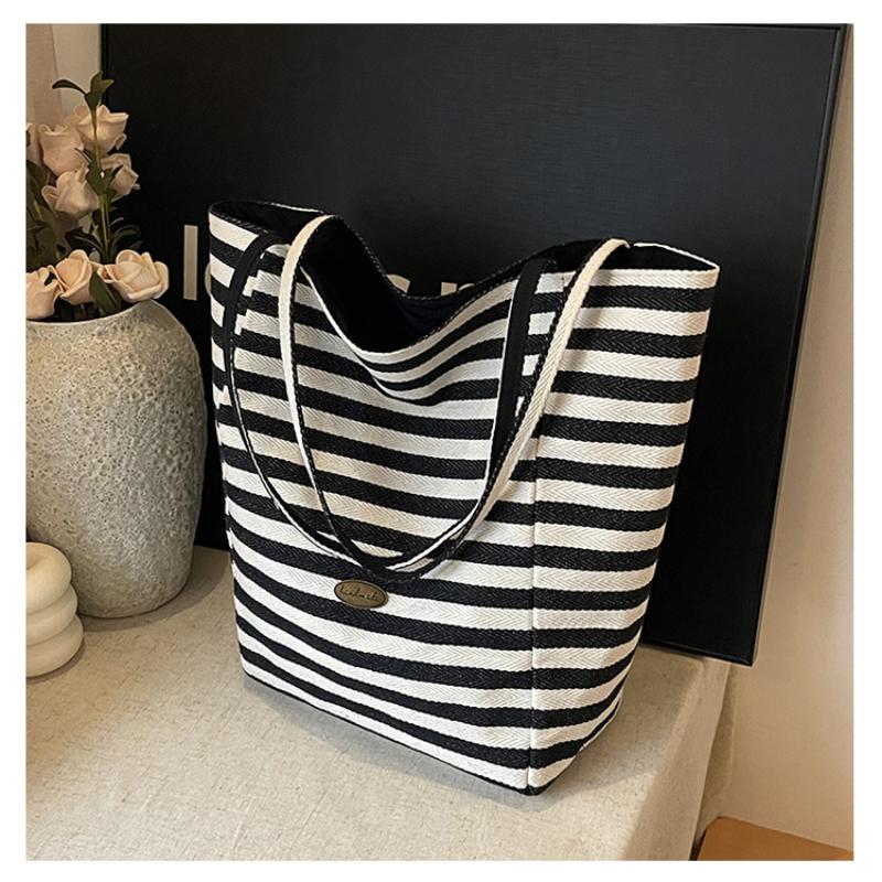 Fashion Striped Double-Sided Use Canvas Women's Shoulder Bags Casual High Capacity Ladies Handbags Summer New Beach Travel Slack Lazy Large Tote Bag