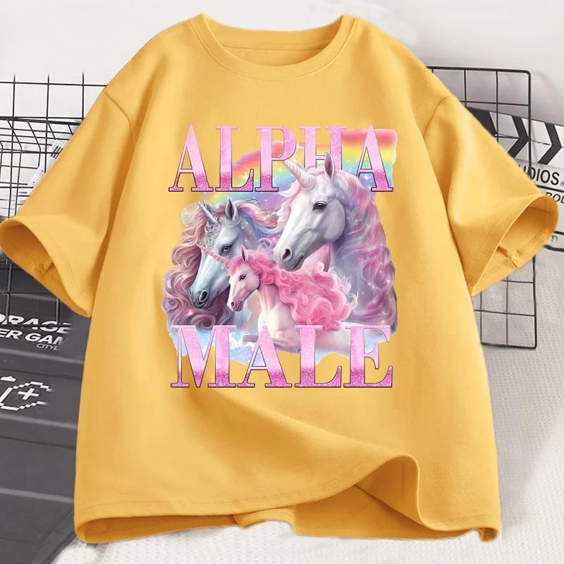 Alpha Unicorn Funny Tshirt Ironic Vintage Weird Meme T Shirt Woman Short Sleeve Graphic T Shirts Casual Summer Clothes