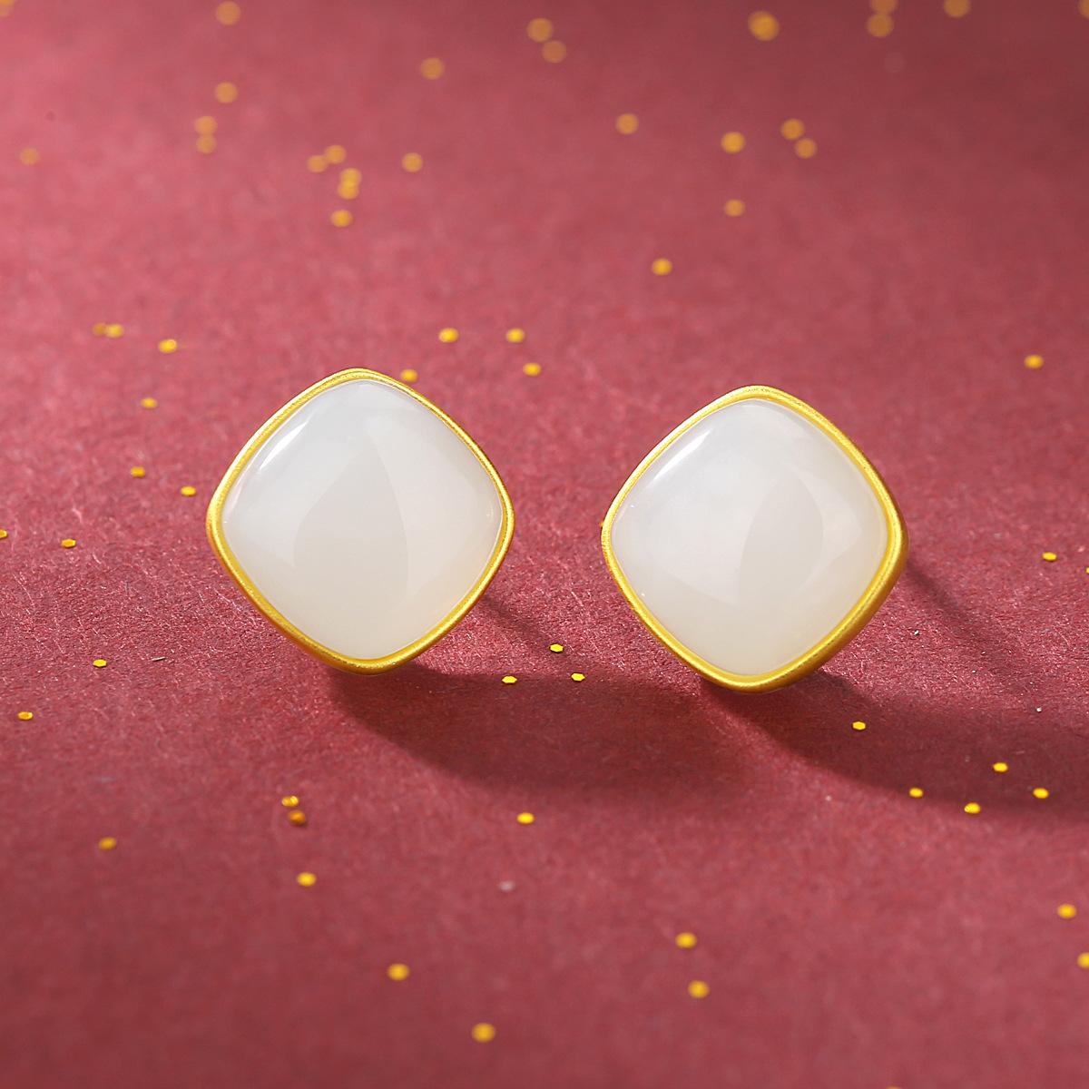 

1 шт. геометрические серьги из нефрита Хотан, высококачественные легкие роскошные серьги, женские ретро простые новые китайские серьги, оптовая продажа с фабрики ювелирных изделий