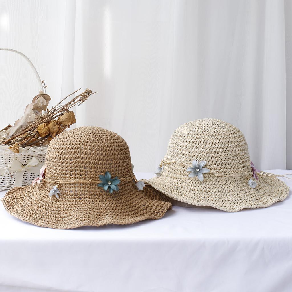 sun hat floral fashion Style bucket hat Multicolor Foldable Sun Crochet Hat For Beach, Travel And Vacation handmade straw hat