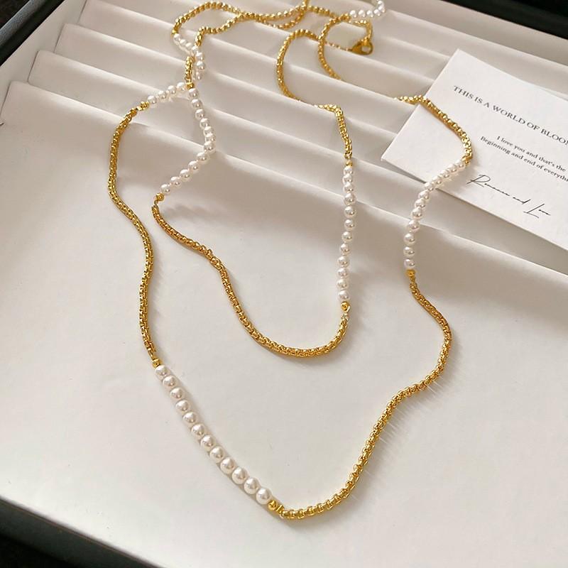 Diamond Water Drop Pearl Beaded Necklace Autumn and Winter French Light Luxury Sweater Chain Fashionable Versatile High-end Jewelry