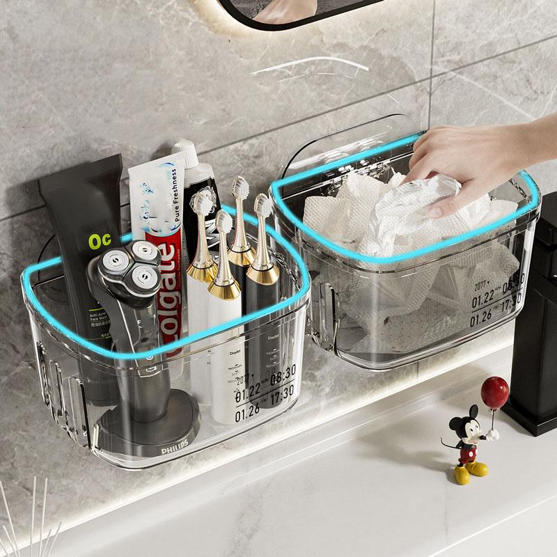Bathroom Wall-mounted Storage Rack, Washbasin Face Towel Storage Box, Punch-free Comb Toothpaste Storage Bucket, Kitchen Storage