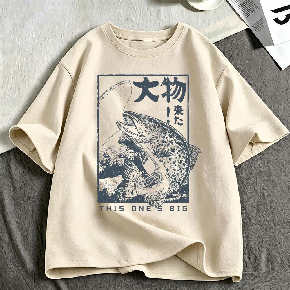 Japanese Fishing Ukiyo-e Fish Wave Graphic T-shirt Fisherman Angler T Shirt Outdoor Nature Fishing Lover Gift T-shirts Clothing