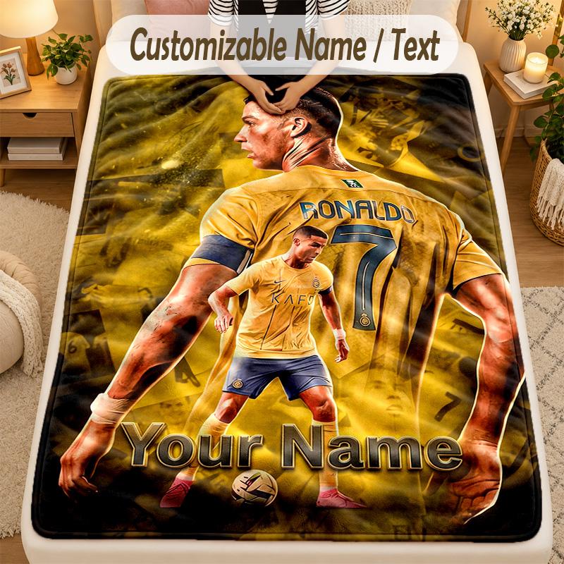 Flannel BlanketCristiano Ronaldo Custom Name Text Personalized Soft Warm Throw Blanket Home Decor Gift