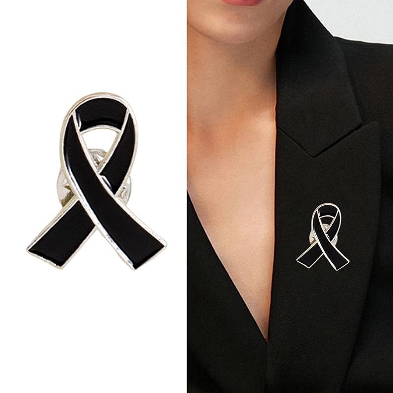 1/5/10Pcs Black White Ribbon Pin Badge Brooch Funerals Memorial Pin Enamel Black Ribbon Badge Mourning Badge Funeral Pin Brooch
