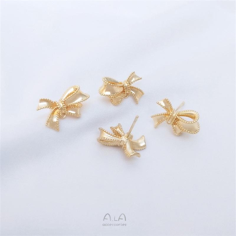 14K Gold-Filled & 925 Silver Needle Bow Stud Earrings with Jump Ring - Handmade Jewelry Accessories