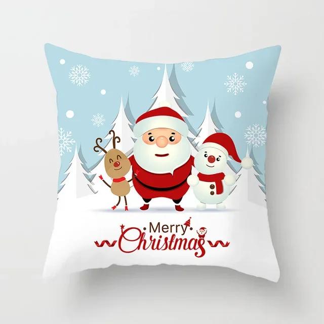 Merry Christmas Snowman Santa Claus Elk Print Pillowcase Xmas Decorativer Polyester Sofa Pillow Cover 45X45Cm Fundas De Cojin