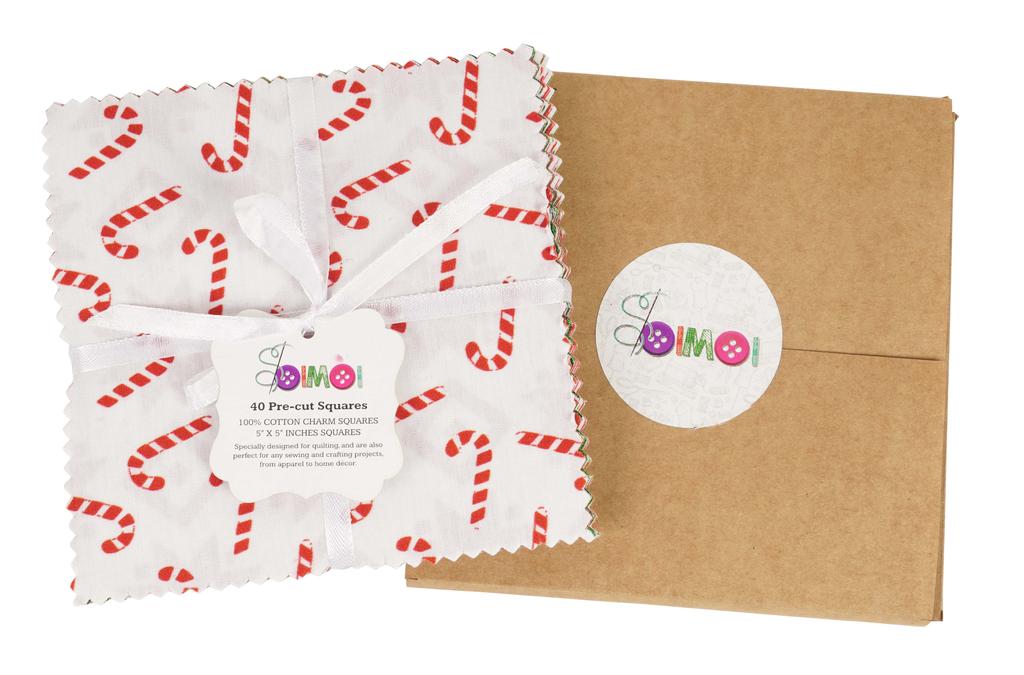 Soimoi Christmas Print  Precut 5-inch Cotton  Fabric  Quilting  Squares  Charm Pack DIY Patchwork Sewing Craft- Red &