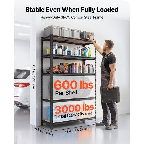 VEVOR Storage Shelves, 5-Tier Adjustable, 1360.8kg Capacity, Heavy Duty Garage Storage Shelving Unit, Metal Utility Rack Shelf