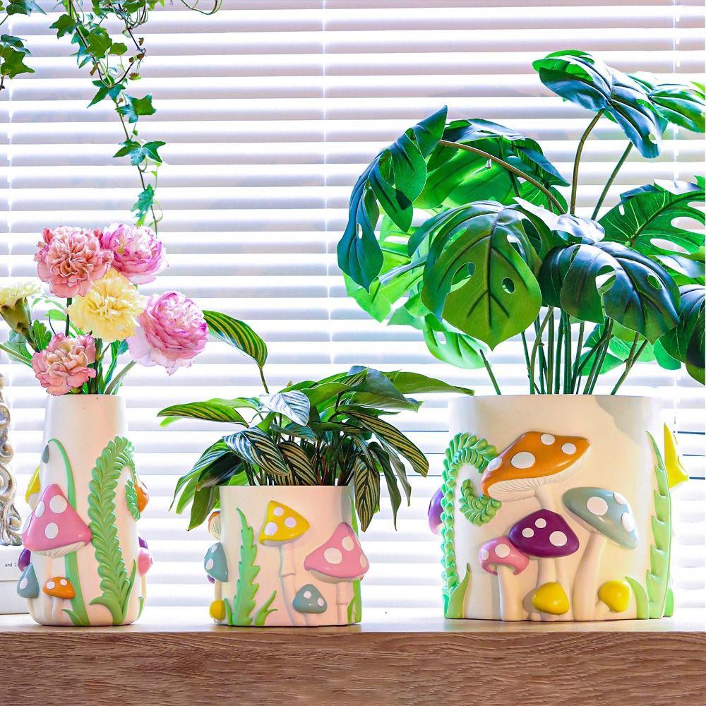 Synthetic Resins Mushrooms Vase Aesthetic Mushrooms Planter  Flower Arrangement