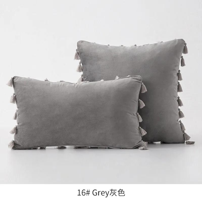 Medicci Home Velvet Soft Solid Decorative Throw Pillow Cover with Tassels Fringe Boho Accent Cushion Case for Couch Sofa Bed