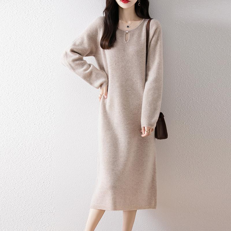 Women Sweater Dress 100% Wool MODERN NEW SAGA O-neck Knit Long Pullover Winter Jumpers Wool Long Dress Female