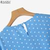 ZANZEA Women Casual Round Neck 3/4 Sleeve Polka Dot Print Loose Blouse