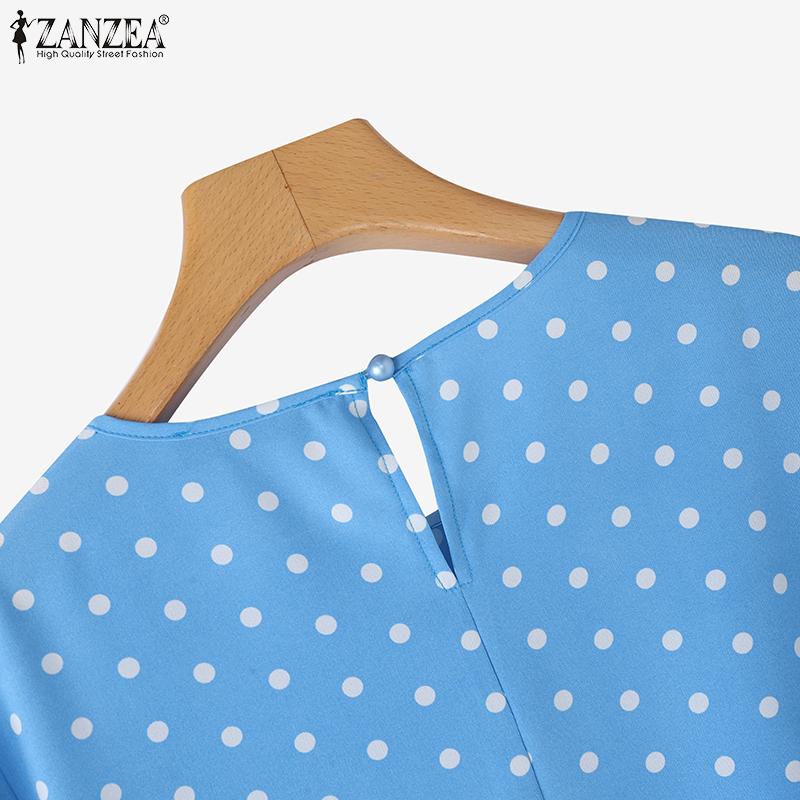 ZANZEA Women Casual Round Neck 3/4 Sleeve Polka Dot Print Loose Blouse