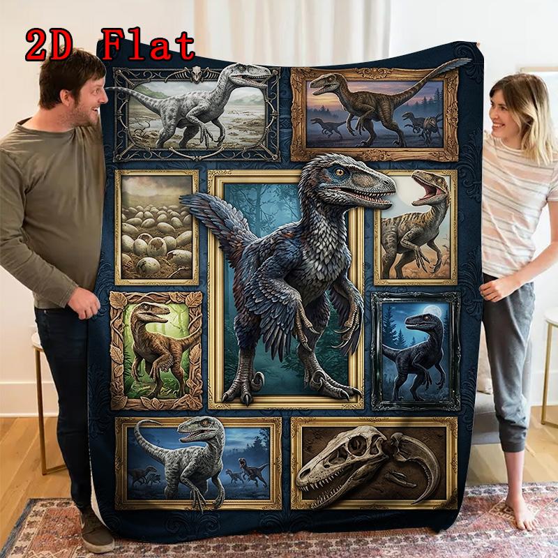 Dinosaur Art Gallery 2D Flat Pattern Flannel Blanket, High Quality All Seasons, Home Decor, Warmth and Comfort, Perfect for Christmas Gifts.