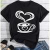 Black Coffee Themed Stylish Graphic TShirt Unique FeUnisex Figure Coffee Cup Heart EleUnisext Design Top